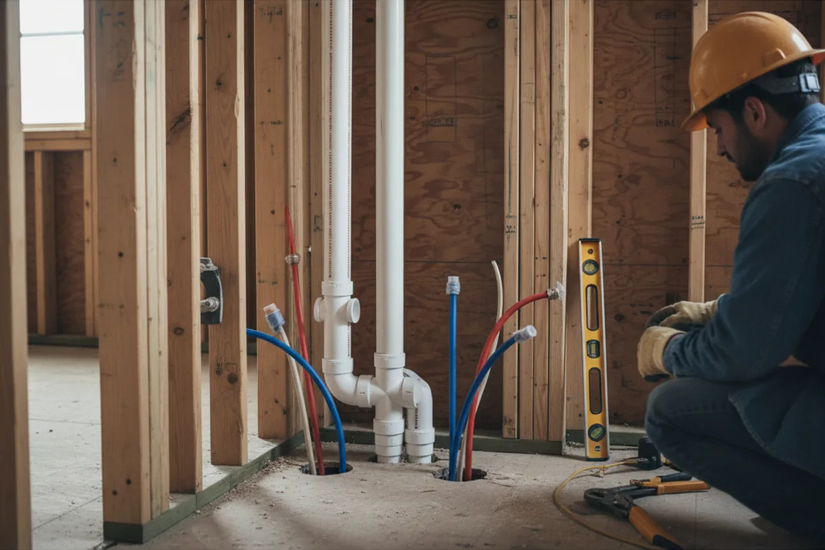 Drain and supply rough-in during Sump Pump Repair in North Branch